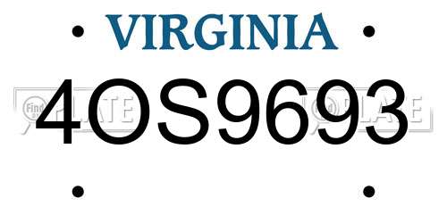 4OS9693 Virginia License Plate