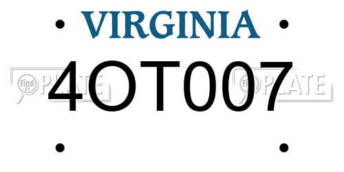 4OT007 Virginia License Plate