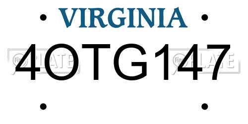 4OTG147 Virginia License Plate
