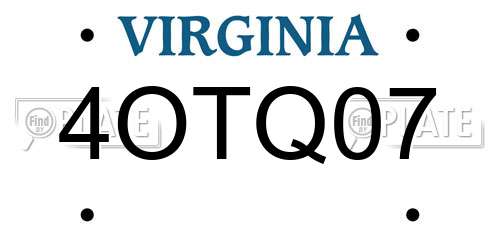 4OTQ07 Virginia License Plate