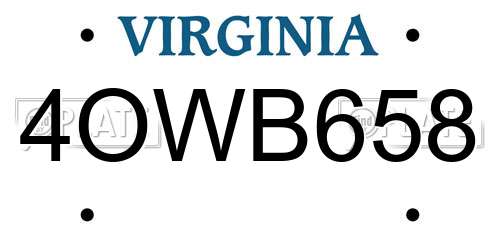 4OWB658 Virginia License Plate