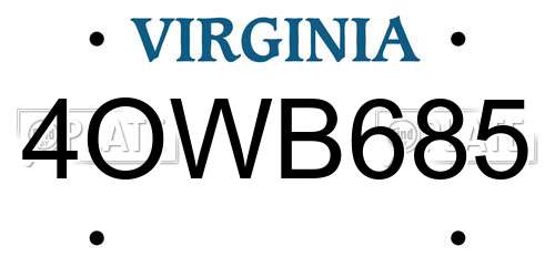 4OWB685 Virginia License Plate