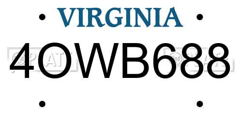 4OWB688 Virginia License Plate