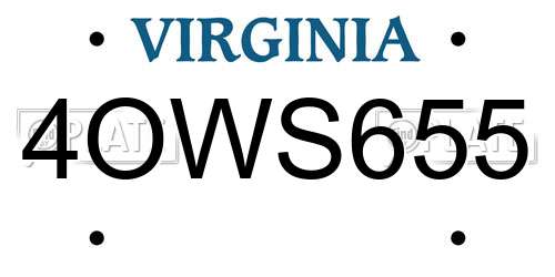 4OWS655 Virginia License Plate