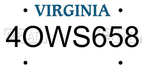 4OWS658 Virginia License Plate