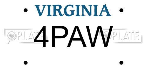 4PAW Virginia License Plate