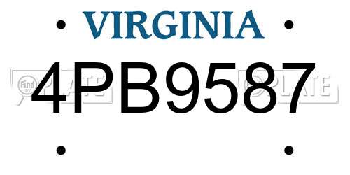 4PB9587 Virginia License Plate