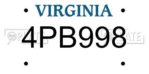4PB998 Virginia License Plate