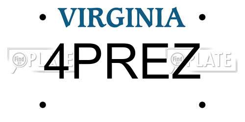 4PREZ Virginia License Plate