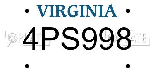 4PS998 Virginia License Plate
