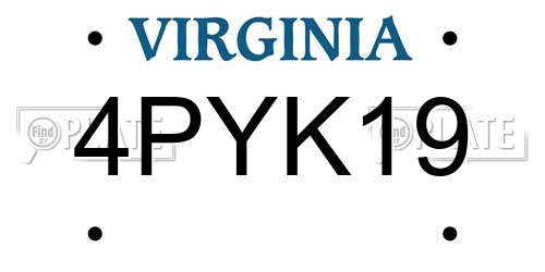 4PYK19 Virginia License Plate