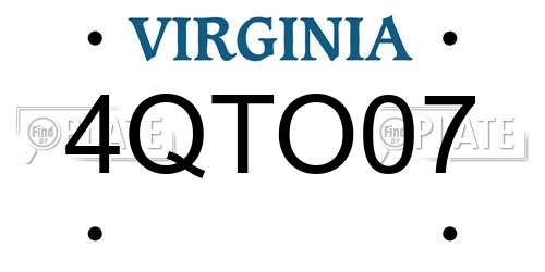 4QTO07 Virginia License Plate