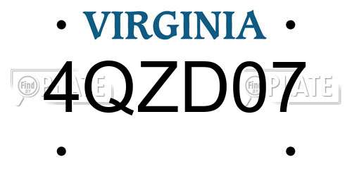 4QZD07 Virginia License Plate