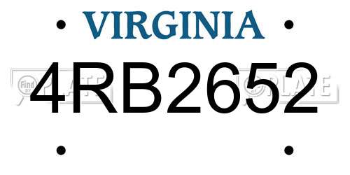 4RB2652 Virginia License Plate