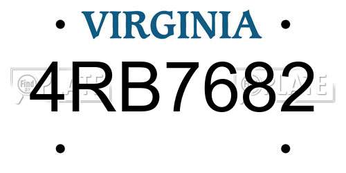 4RB7682 Virginia License Plate
