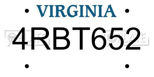 4RBT652 Virginia License Plate