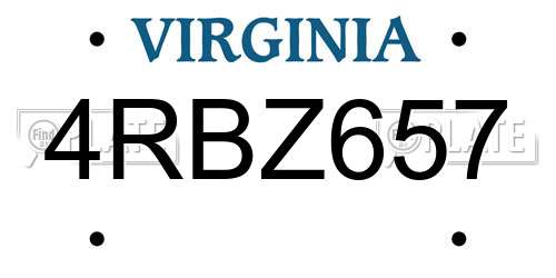 4RBZ657 Virginia License Plate