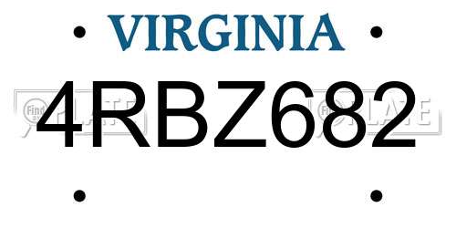 4RBZ682 Virginia License Plate