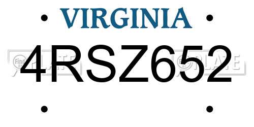 4RSZ652 Virginia License Plate