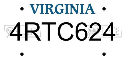 4RTC624 Virginia License Plate