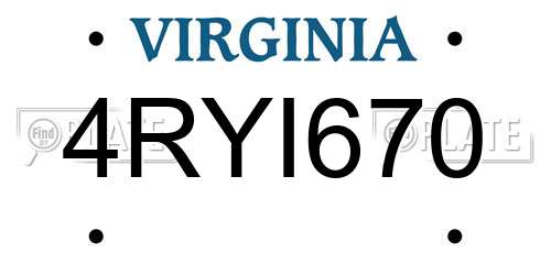 4RYI670 Virginia License Plate