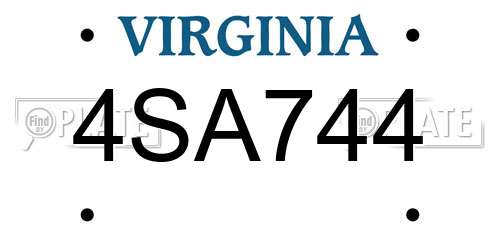 4SA744 Virginia License Plate