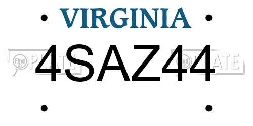 4SAZ44 Virginia License Plate