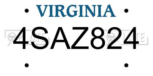 4SAZ824 Virginia License Plate