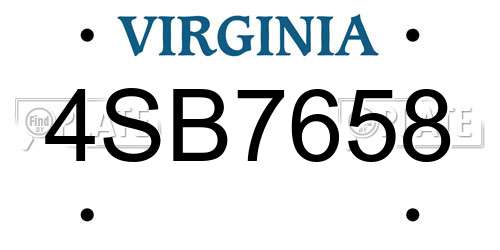 4SB7658 Virginia License Plate
