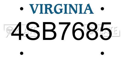 4SB7685 Virginia License Plate