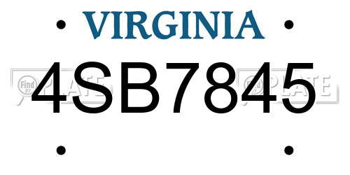4SB7845 Virginia License Plate