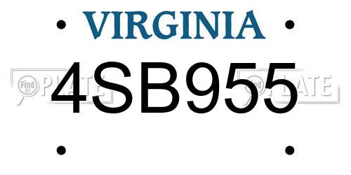 4SB955 Virginia License Plate