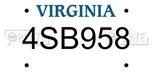 4SB958 Virginia License Plate