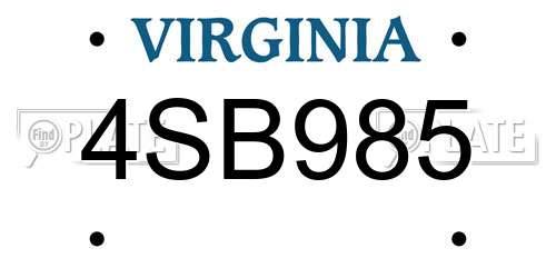 4SB985 Virginia License Plate