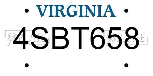 4SBT658 Virginia License Plate