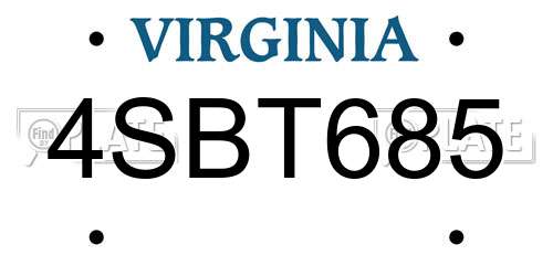 4SBT685 Virginia License Plate