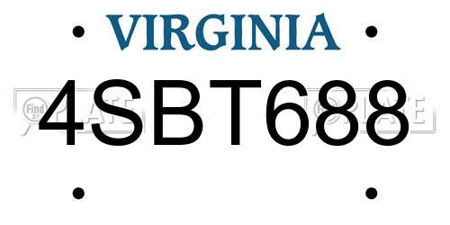 4SBT688 Virginia License Plate