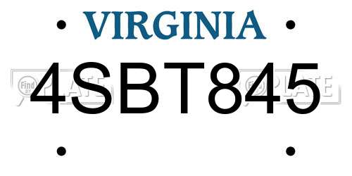 4SBT845 Virginia License Plate