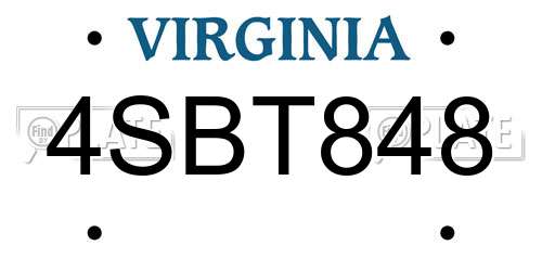 4SBT848 Virginia License Plate