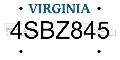 4SBZ845 Virginia License Plate