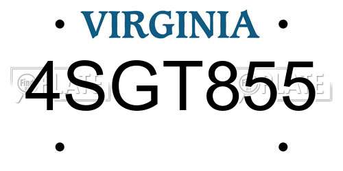4SGT855 Virginia License Plate