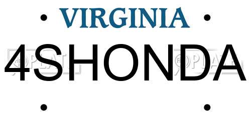 4SHONDA Virginia License Plate