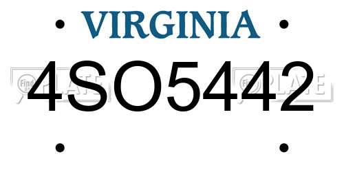 4SO5442 Virginia License Plate