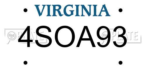 4SOA93 Virginia License Plate