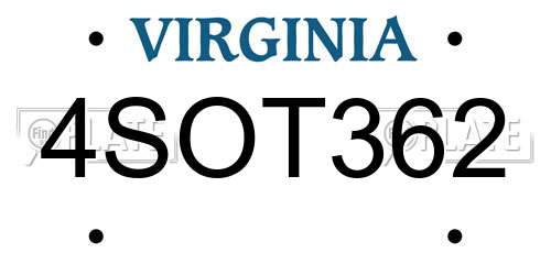 4SOT362 Virginia License Plate