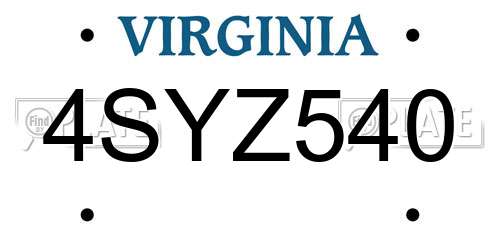4SYZ540 Virginia License Plate