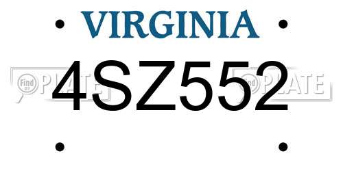 4SZ552 Virginia License Plate