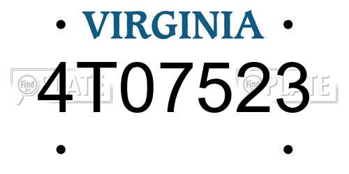4T07523 Virginia License Plate