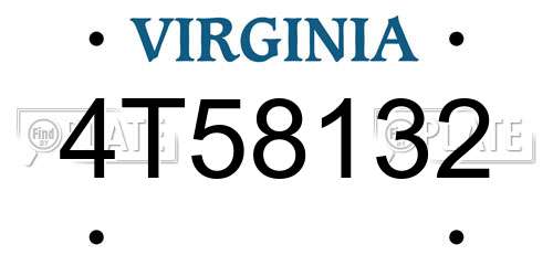 4T58132 Virginia License Plate