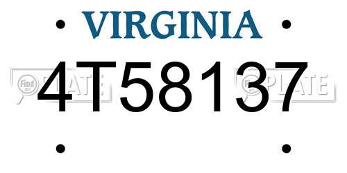 4T58137 Virginia License Plate
